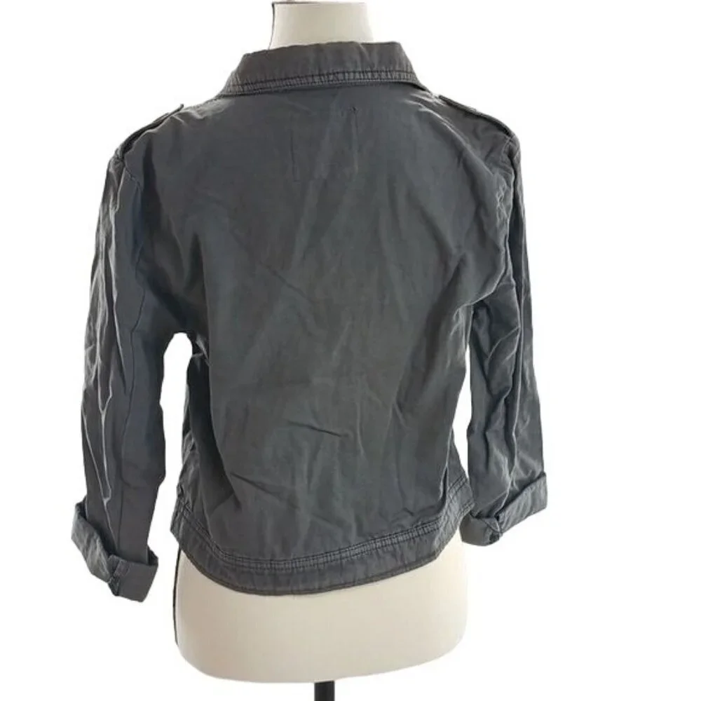 Mossimo Utility Jacket Womens Size S Gray Button Front Embroidered Patchwork - Picture 5 of 7
